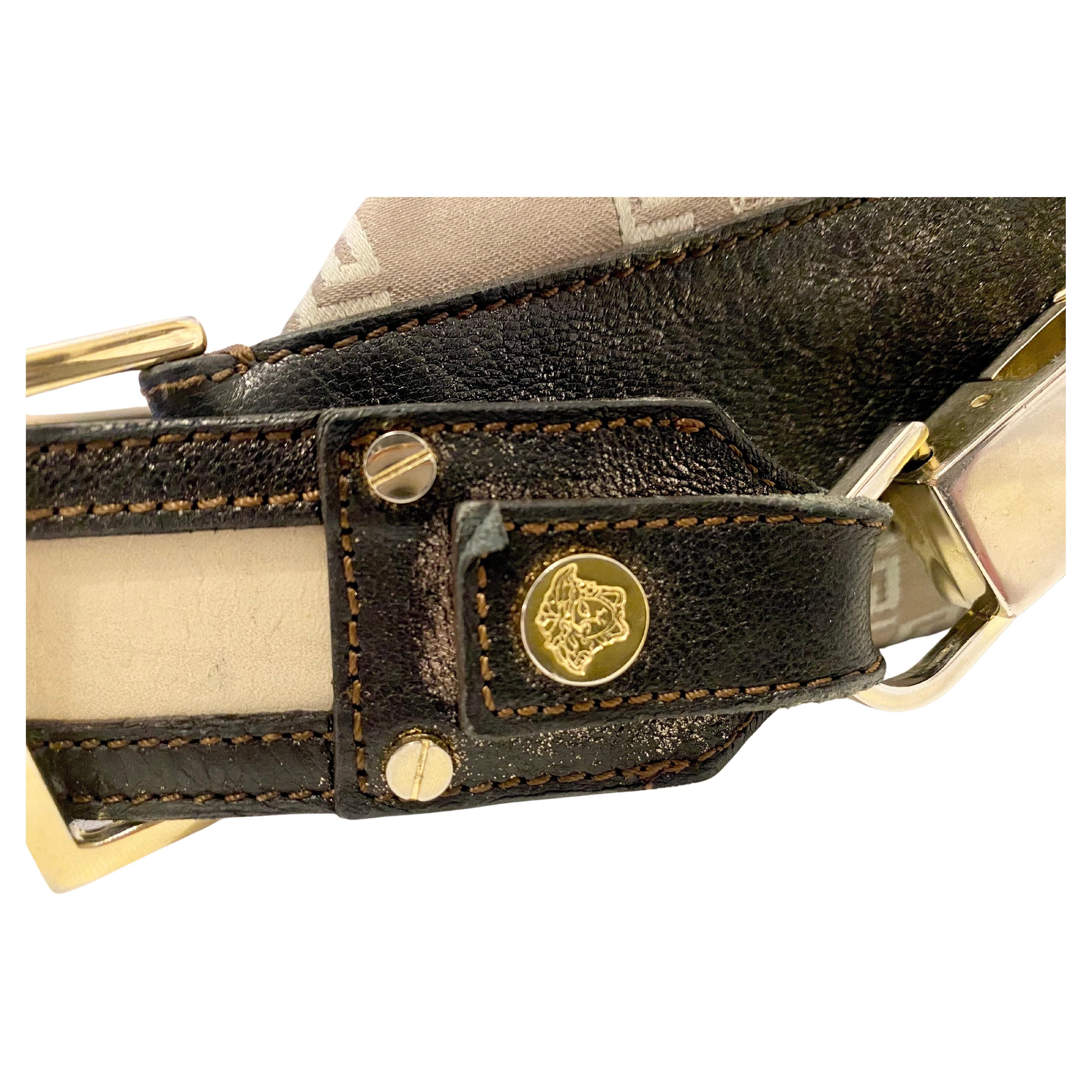 2000s Vintage VERSACE Medusa Jacquard Leather Greca Vintage Hobo Shoulder Bag For Sale 3