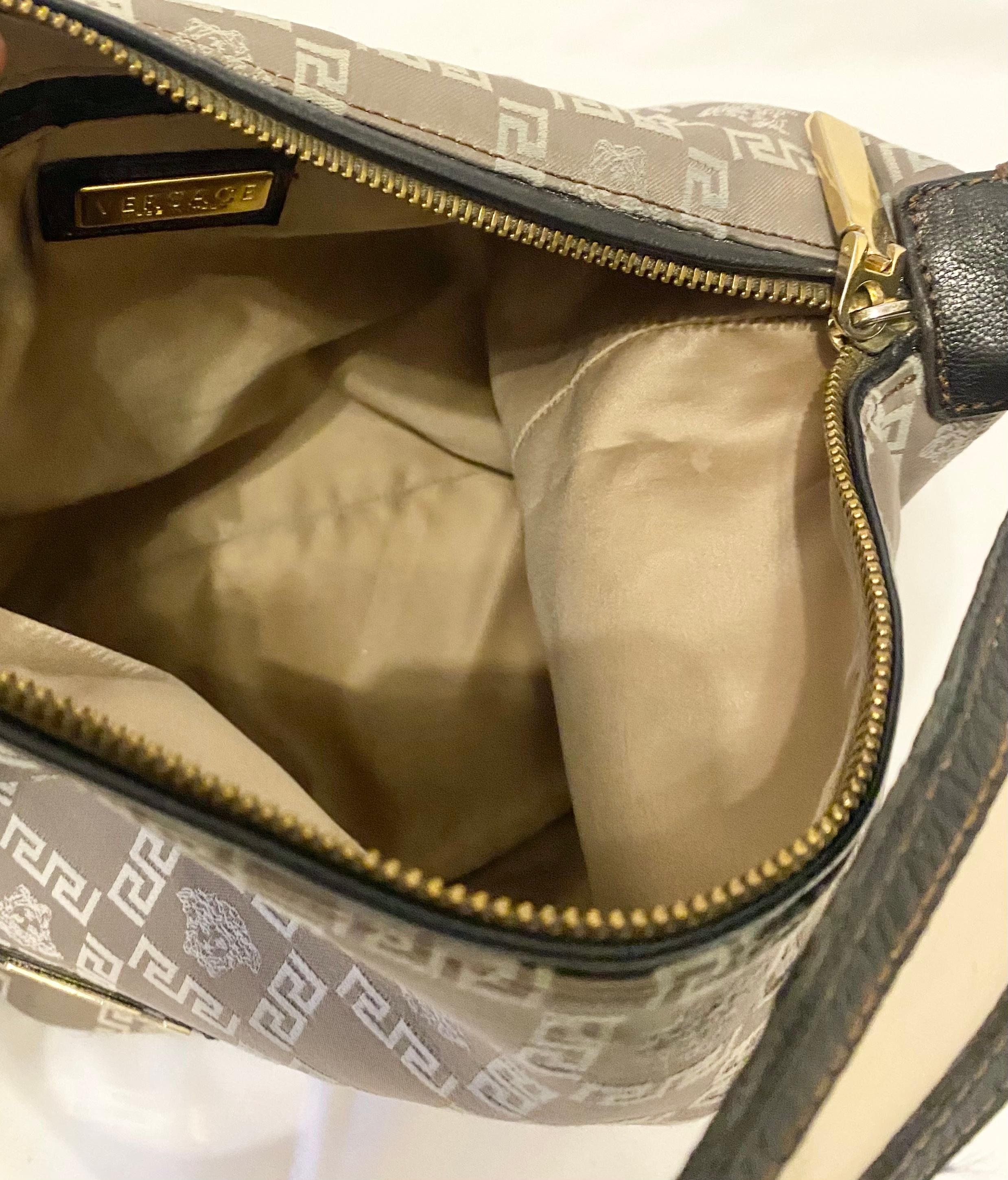 2000s Vintage VERSACE Medusa Jacquard Leather Greca Vintage Hobo Shoulder Bag For Sale 4