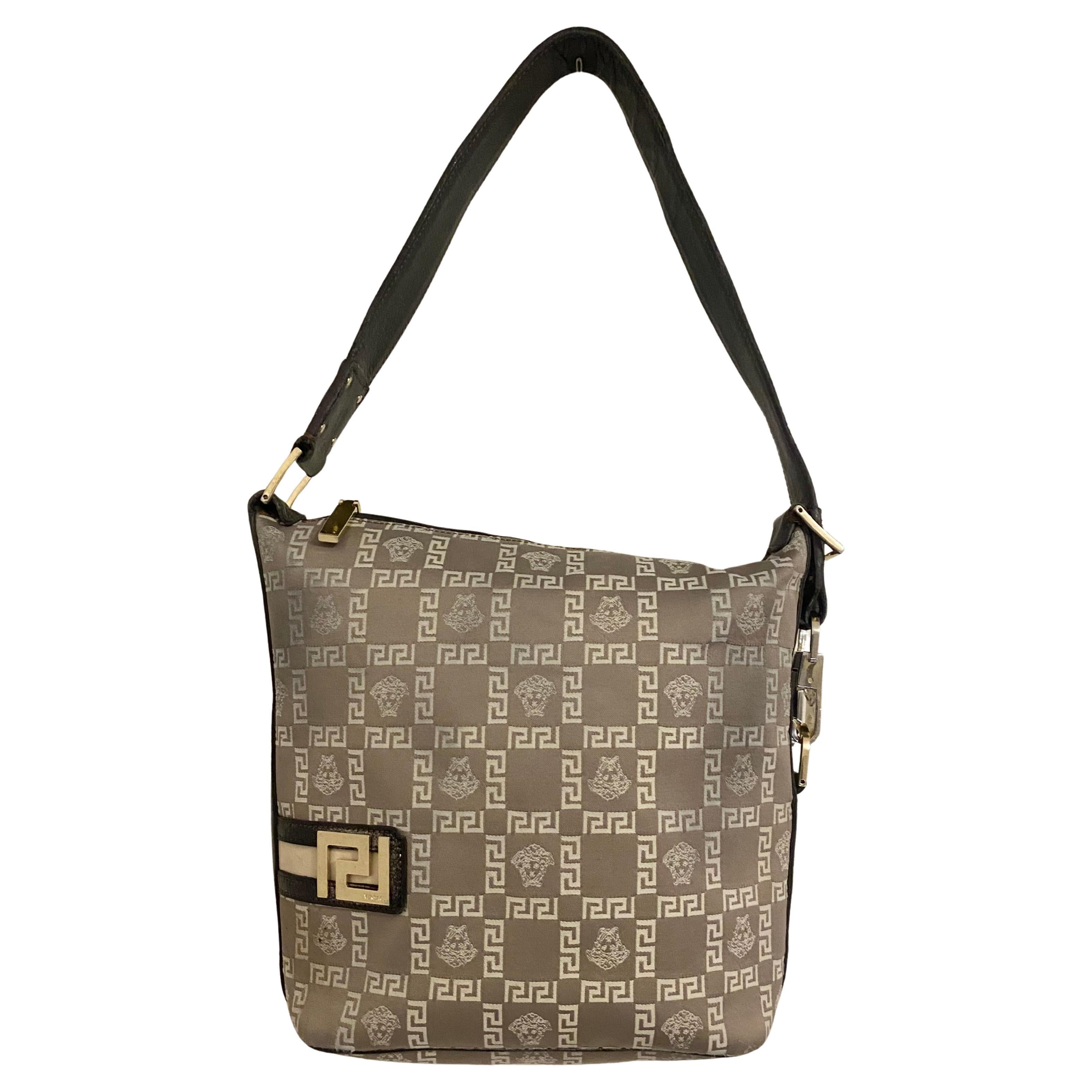 2000s Vintage VERSACE Medusa Jacquard Leather Greca Vintage Hobo Shoulder Bag