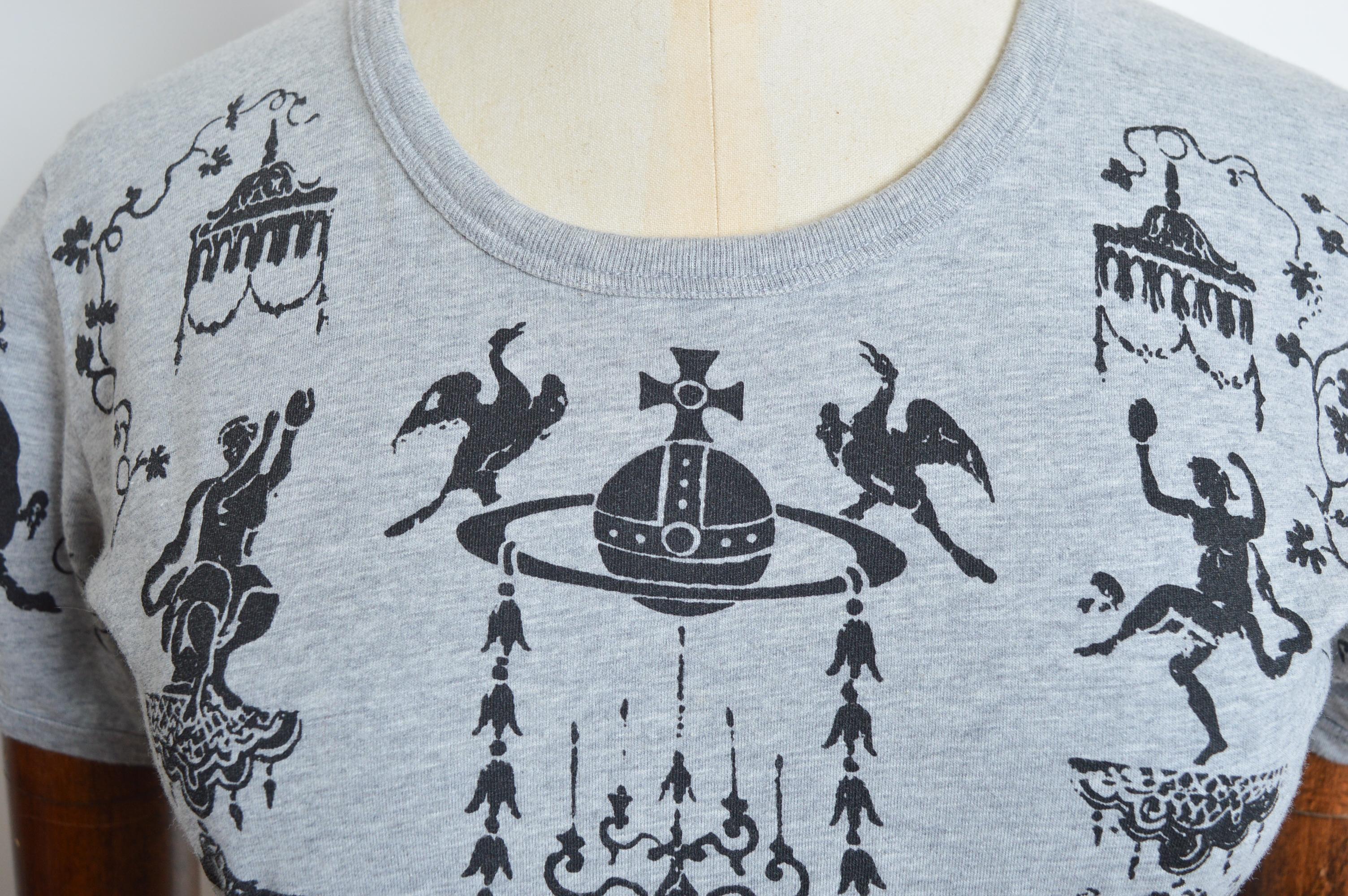 2000s Vivienne Westwood Anglomania Orb Stencil print Grey Baby Tee - T-shirt en vente 7
