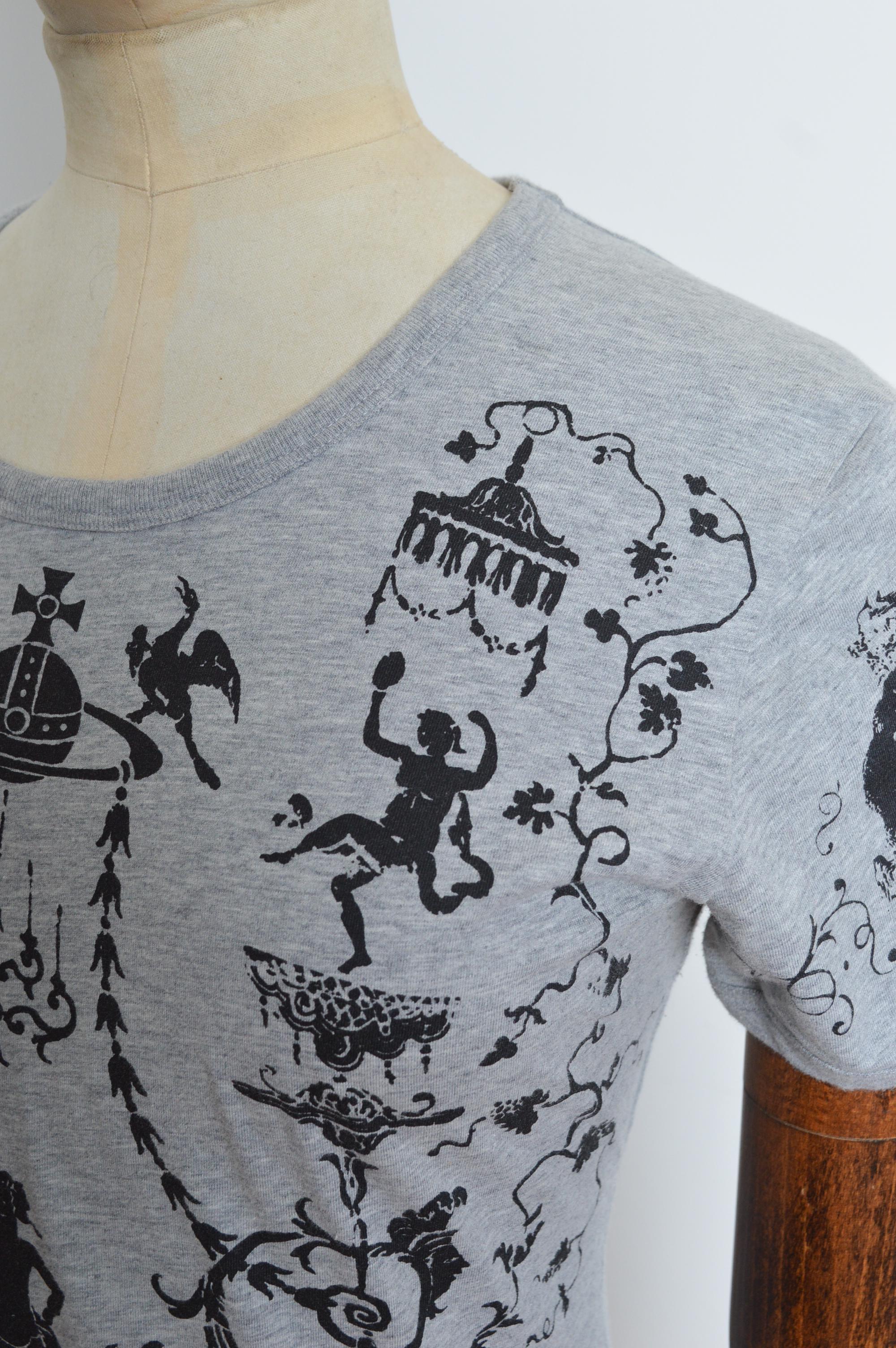 2000s Vivienne Westwood Anglomania Orb Stencil print Grey Baby Tee - T-shirt Bon état - En vente à Sheffield, GB