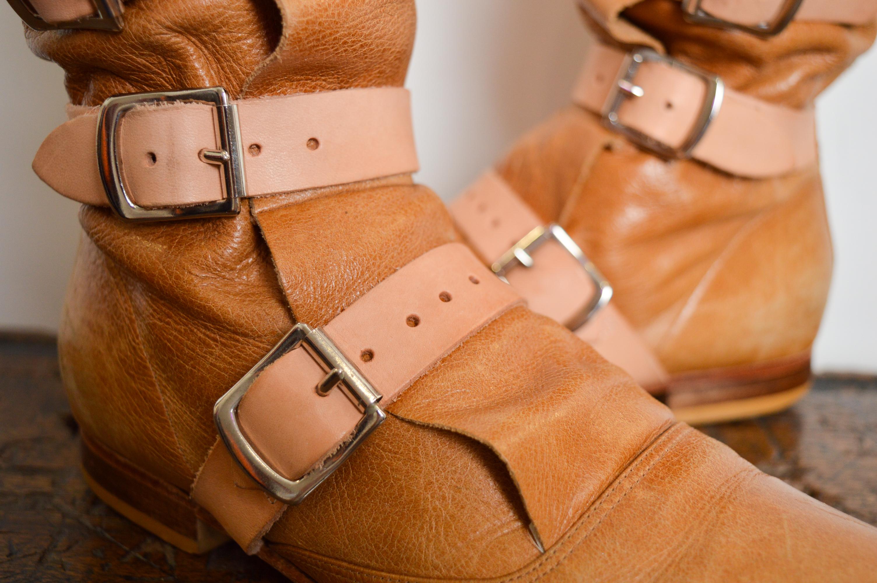 2000's Vivienne Westwood Beige Suede Tan leather buckle Knee High Pirate Boots For Sale 12