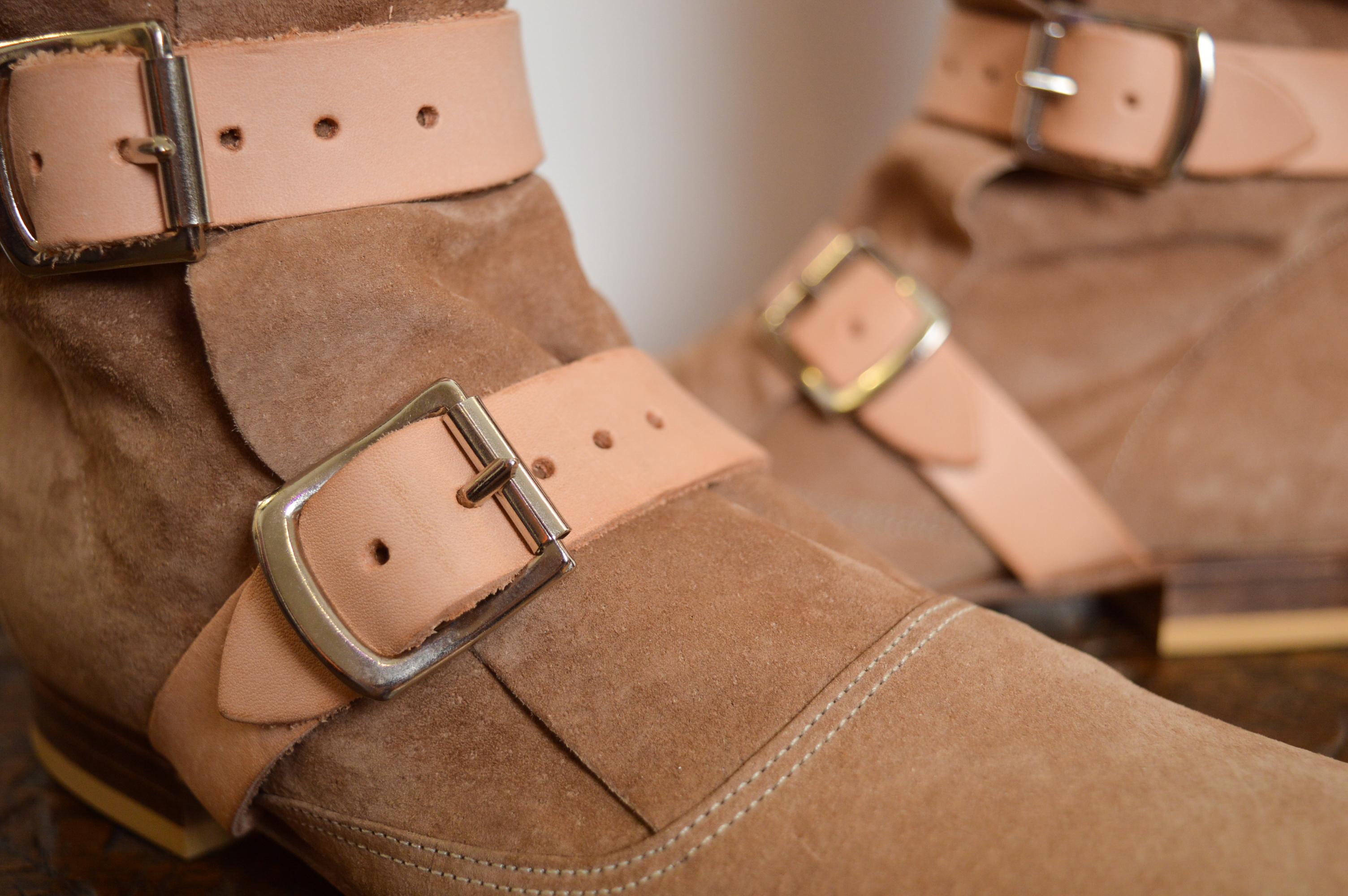 2000's Vivienne Westwood Beige Suede Tan leather buckle Knee High Pirate Boots 16