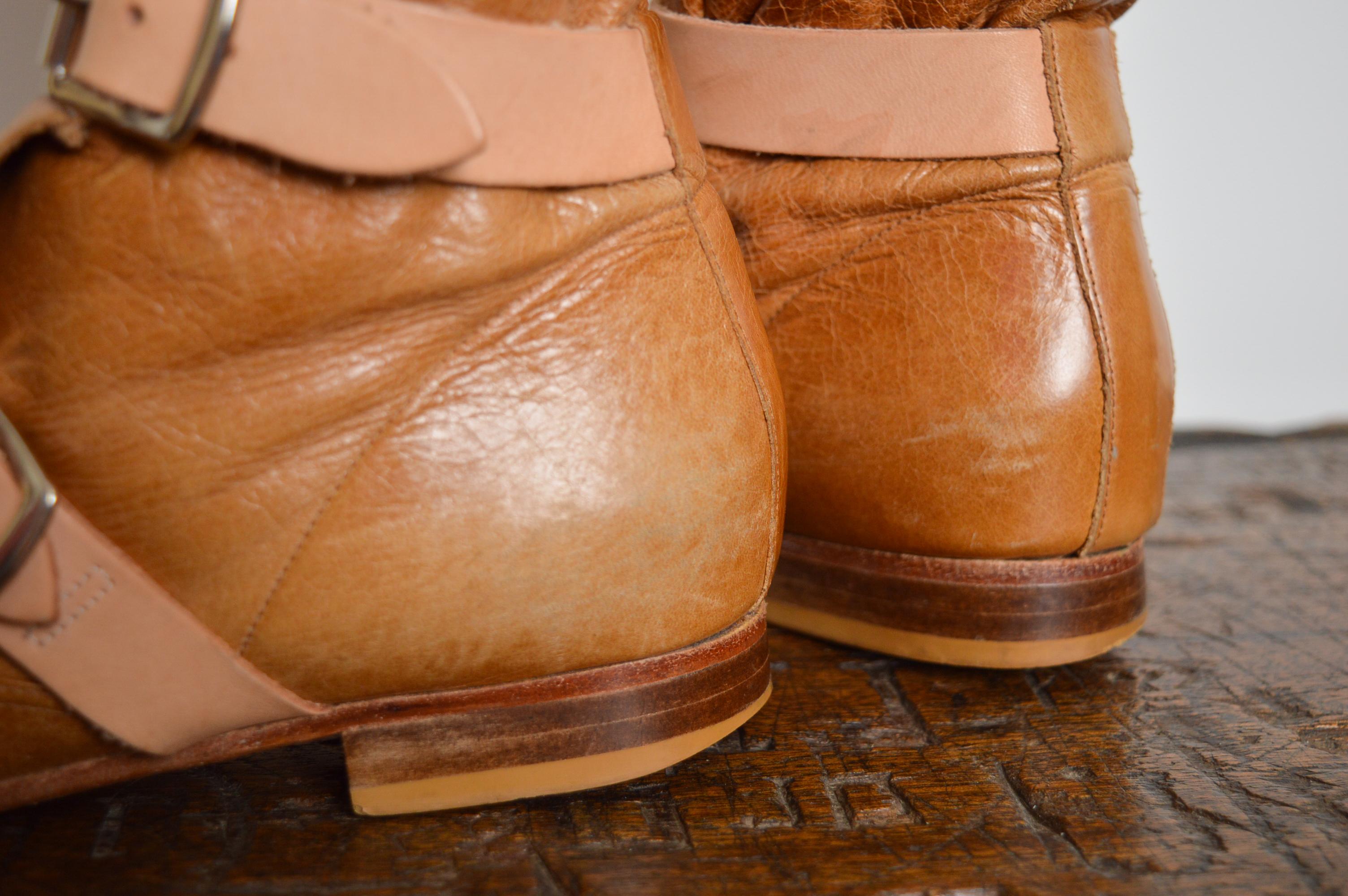 2000's Vivienne Westwood Beige Suede Tan leather buckle Knee High Pirate Boots For Sale 5