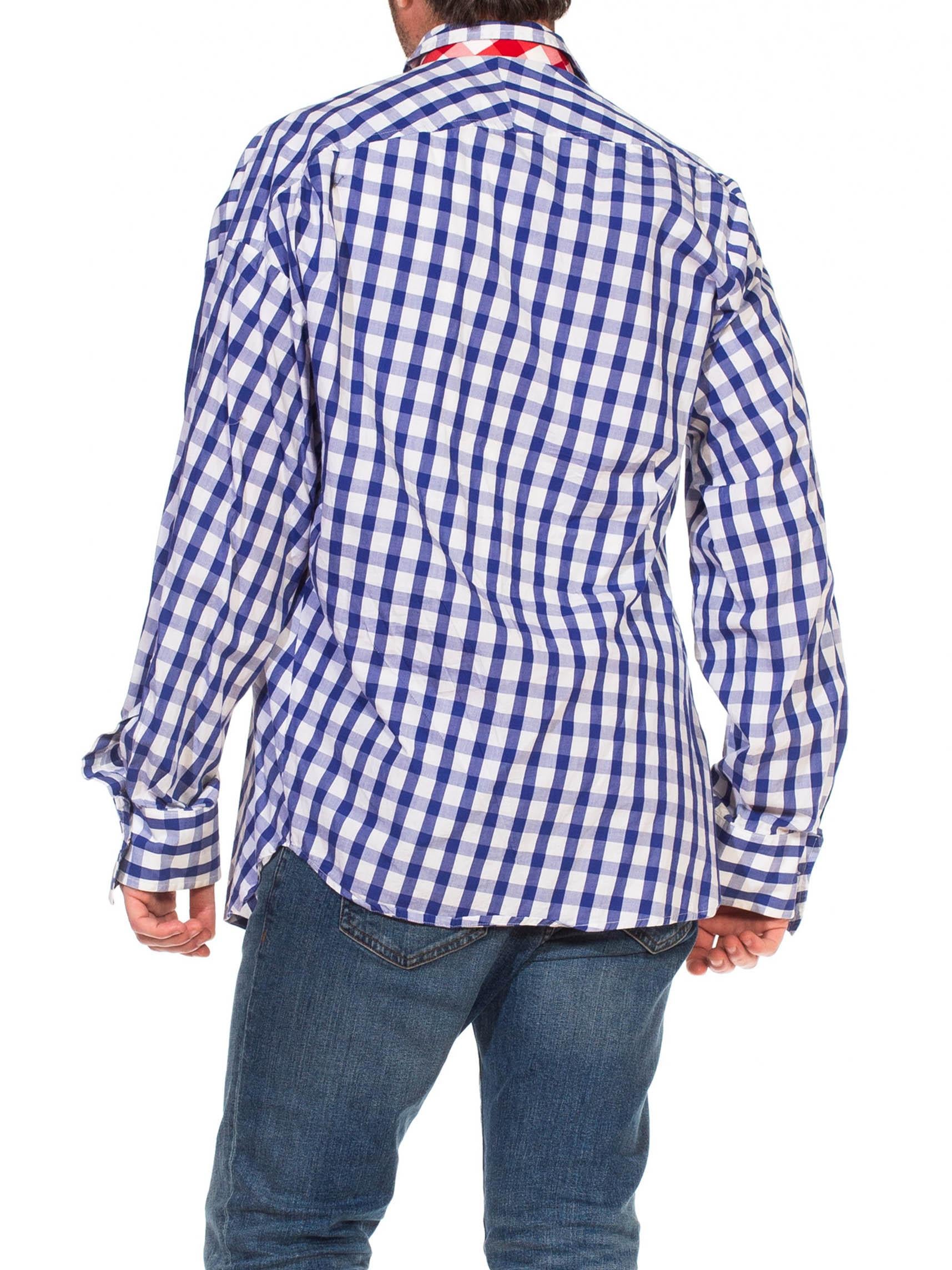 2000er Vivienne Westwood Blau-weiß gestreiftes kariertes „Drunken“-Hemd aus Baumwolle mit Streifen  im Angebot 5