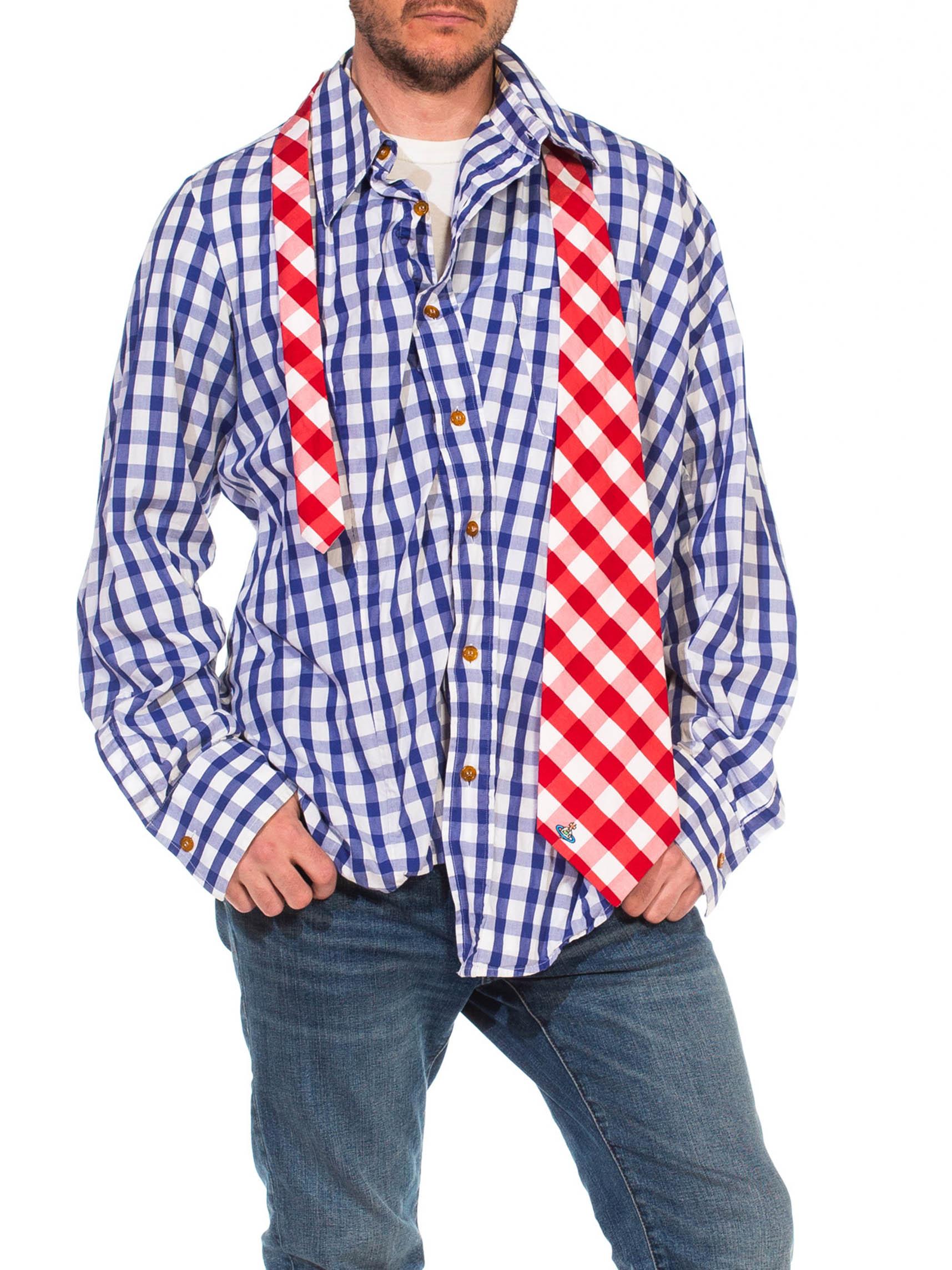 Chemise à carreaux en coton rayé bleu et blanc «runken » Vivienne Westwood des années 2000 avec  Pour hommes en vente