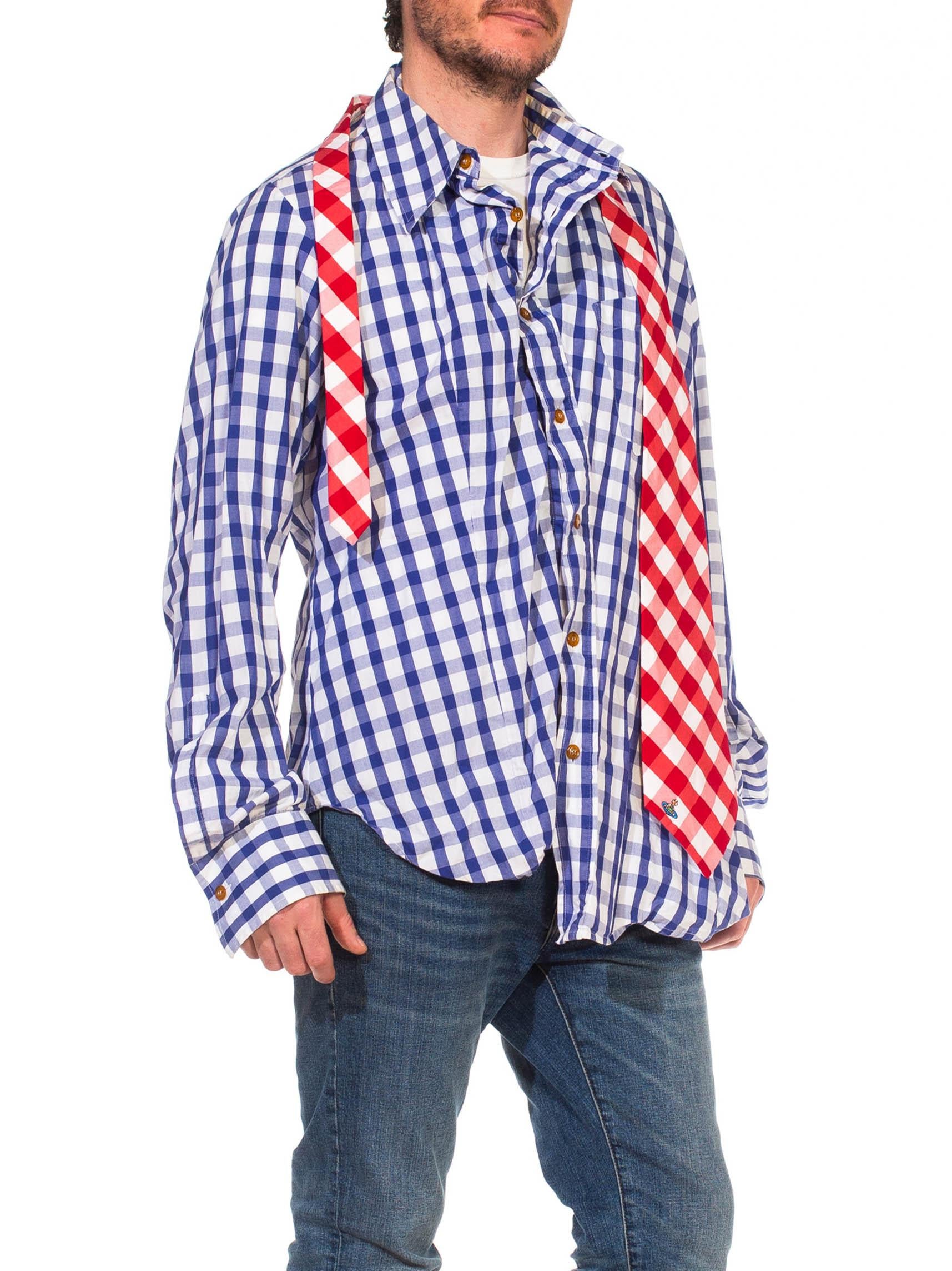 Chemise à carreaux en coton rayé bleu et blanc «runken » Vivienne Westwood des années 2000 avec  en vente 1