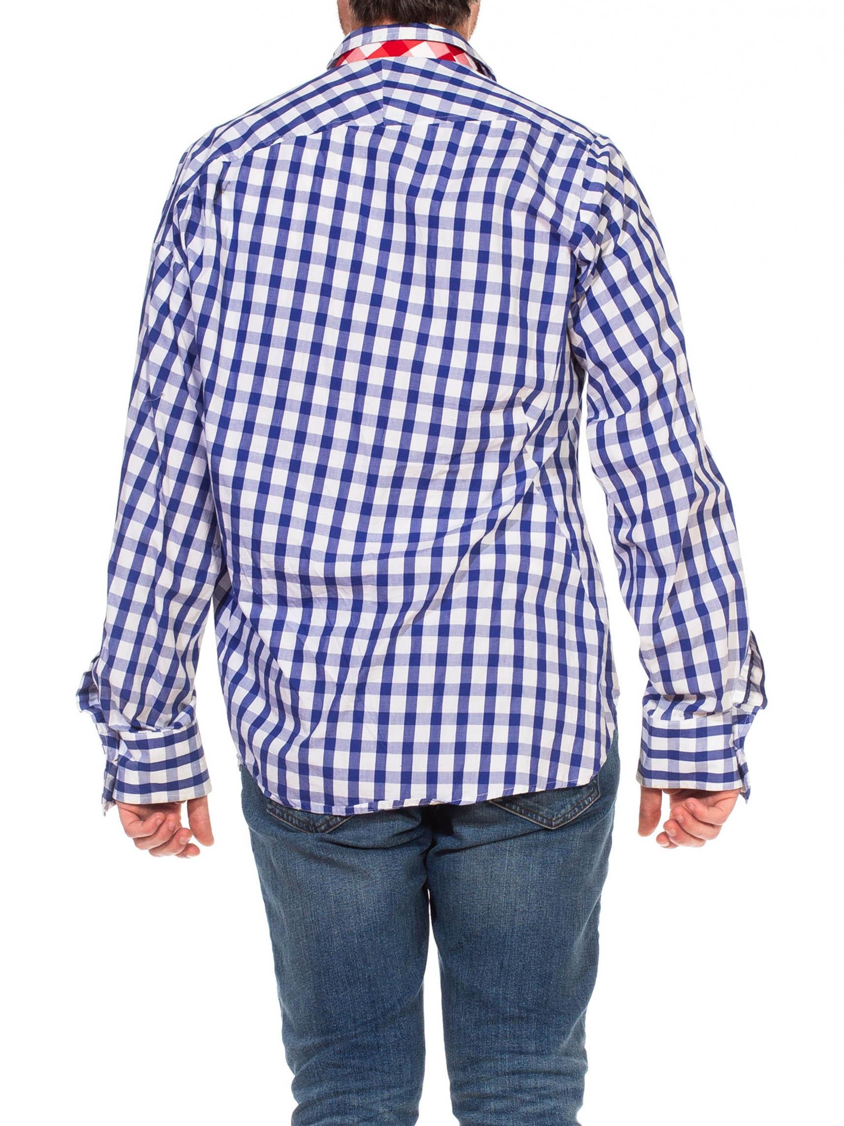 Chemise à carreaux en coton rayé bleu et blanc «runken » Vivienne Westwood des années 2000 avec  en vente 2