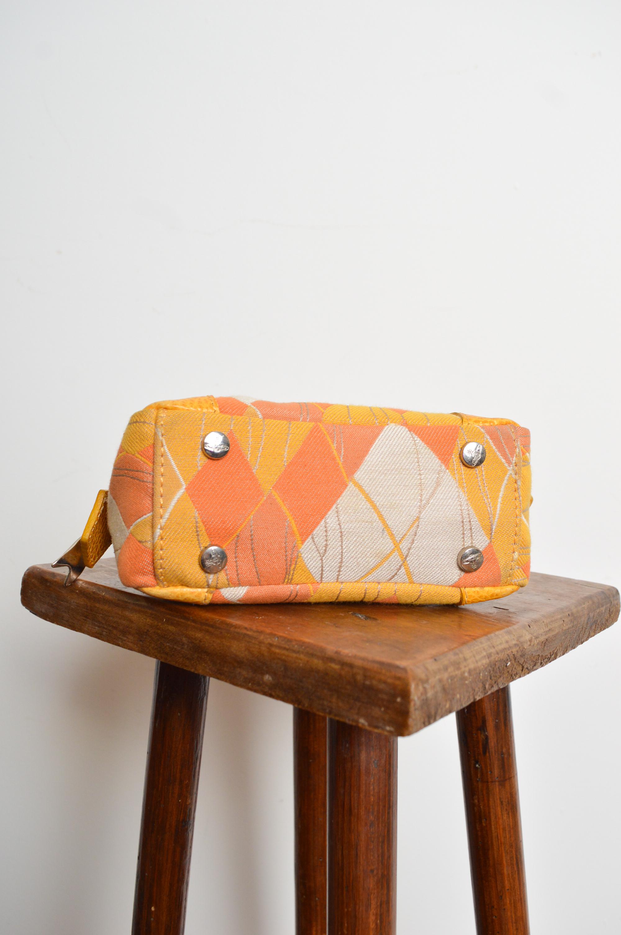 2000’s Vivienne Westwood Yellow Argyle Canvas & Leather micro miniature Hand Bag For Sale 6