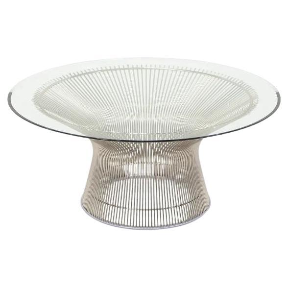 2000s Warren Platner for Knoll Coffee Table in Polished Nickel and Glass, 42" For Sale