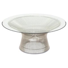 2000s Warren Platner for Knoll Coffee Table in Polished Nickel and Glass, 42"