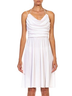 2000S White & Silver Trim  Jersey Cowl Backless Disco Dress With Jacket