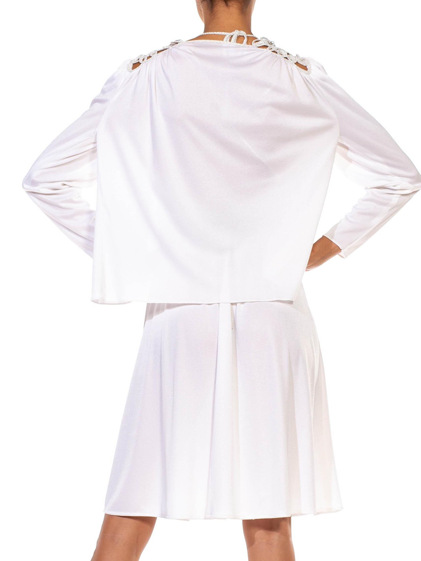 Women's 2000S White & Silver Trim  Jersey Cowl Backless Disco Dress With Jacket For Sale