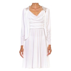 2000S White & Silver Trim  Jersey Cowl Backless Disco Dress With Jacket