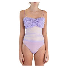 2000S WOLFORD Lilac Nylon Blend Cami And Underwear Negligee Set With Ruffle Bust