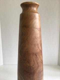 2000s Wood Vase With a Swirling Green Pattern and Natural Polish