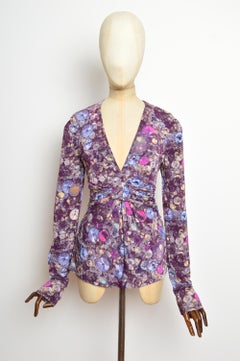 2000’s Y2K ICEBERG Purple Gem Stone Print Blouse Long Sleeve Top