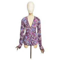 2000’s Y2K ICEBERG Purple Gem Stone Print Blouse Long Sleeve Top