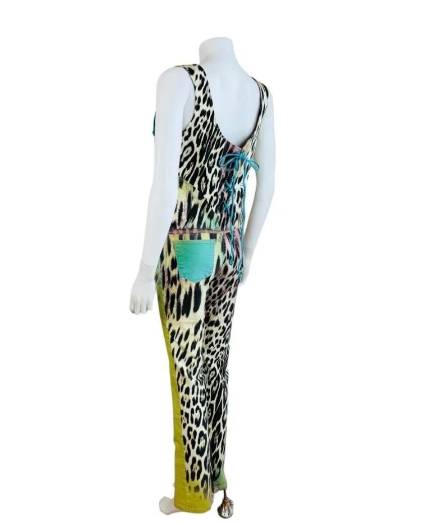 2000s Y2K Robert Cavalli Just Cavalli Rainbow Leopard Corset Bustier Pants Set 1