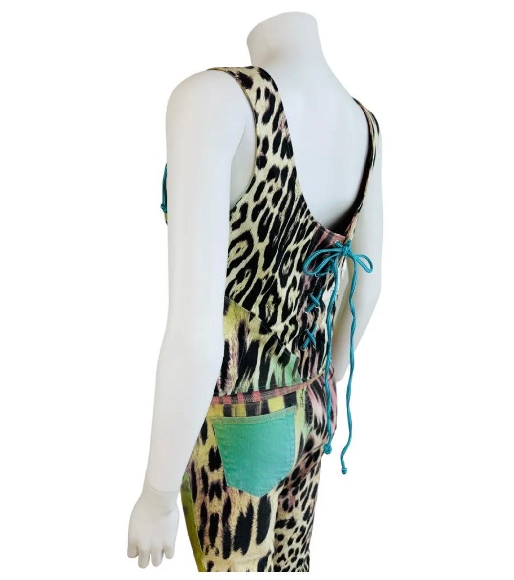 2000s Y2K Robert Cavalli Just Cavalli Rainbow Leopard Corset Bustier Pants Set 2