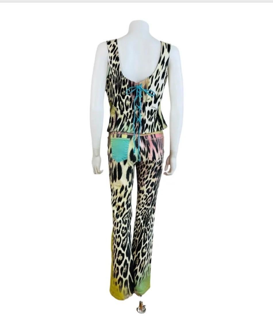 2000s Y2K Robert Cavalli Just Cavalli Rainbow Leopard Corset Bustier Pants Set 3