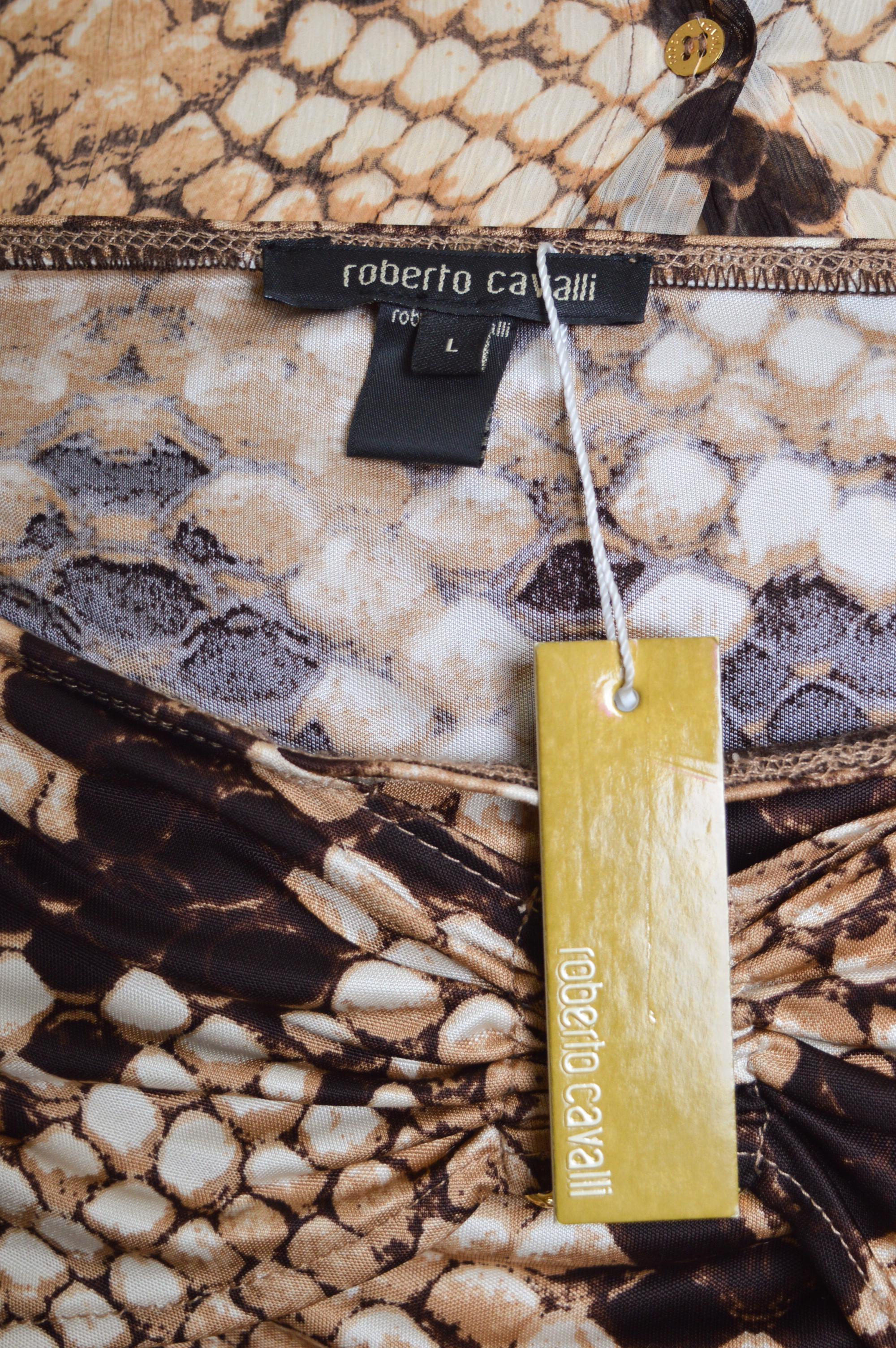 Ensemble chemise et jupe taille basse en soie peau de serpent Roberto Cavalli Vintage 2000's en vente 10