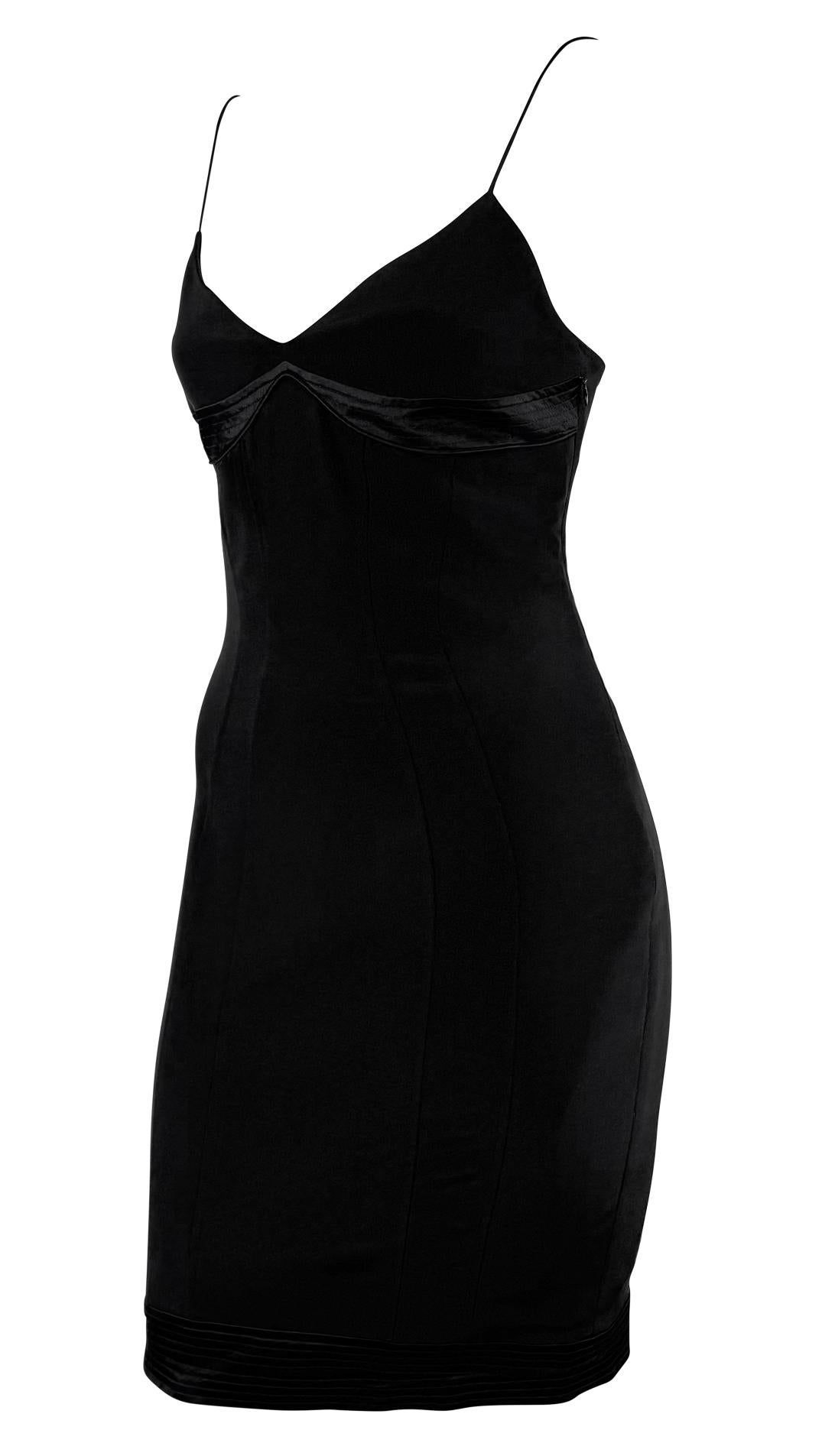 Noir 2000s Yigal Azrouël Black Satin Trim Panel Hourglass Slip Dress en vente