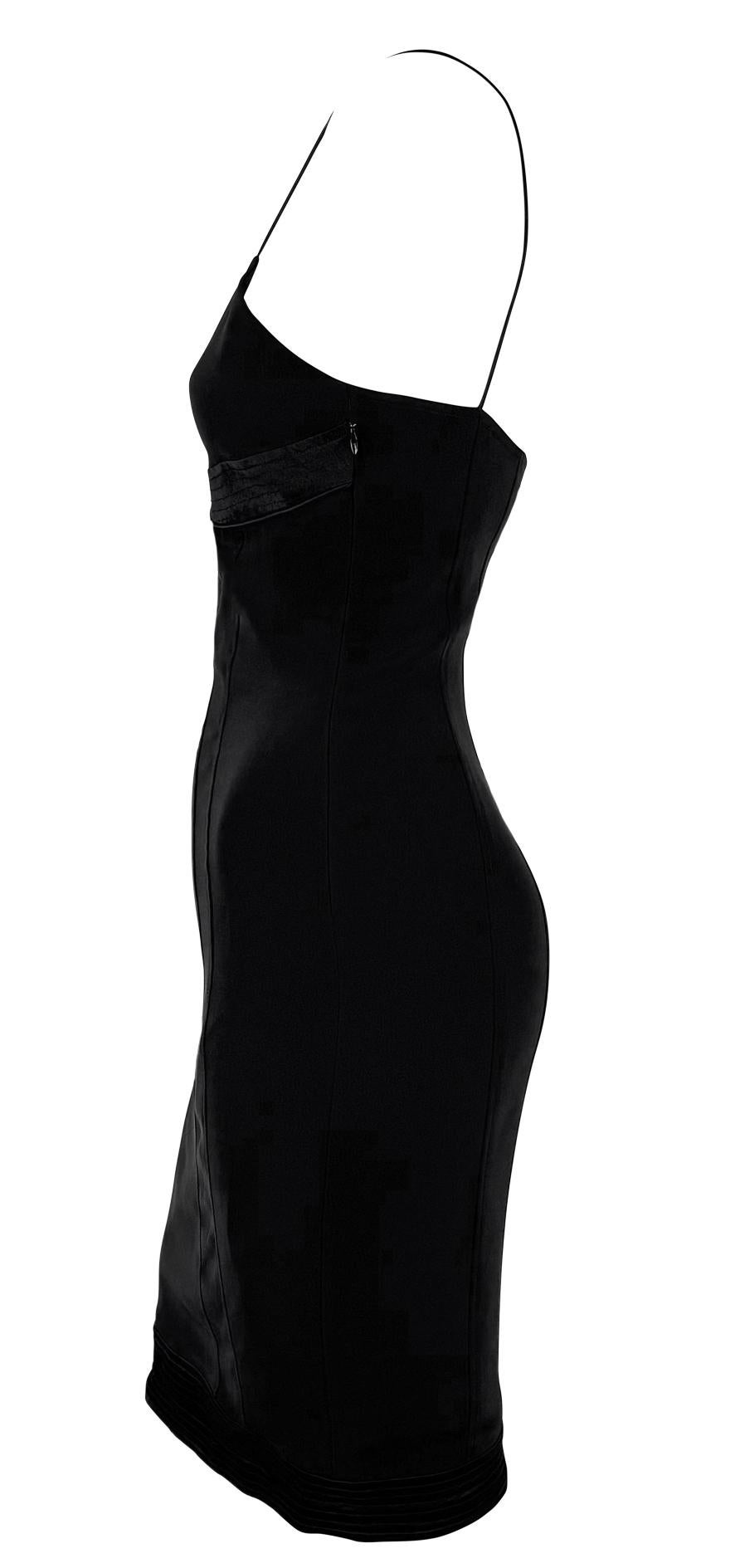 2000s Yigal Azrouël Black Satin Trim Panel Hourglass Slip Dress Excellent état - En vente à West Hollywood, CA