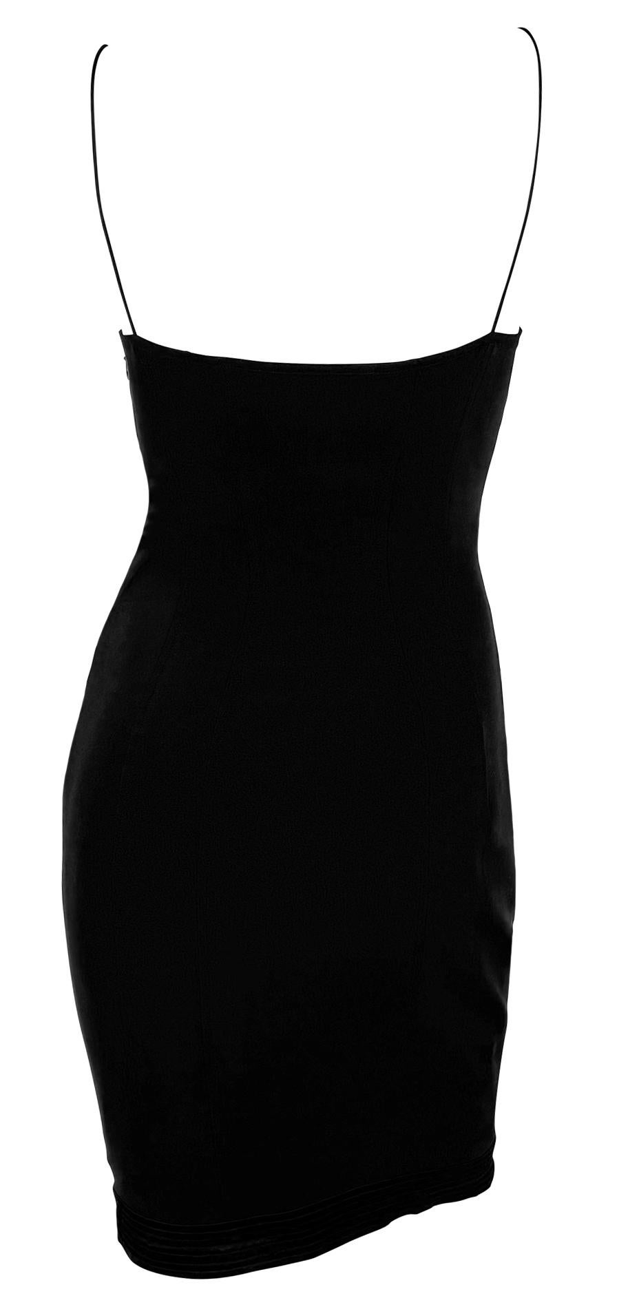 2000s Yigal Azrouël Black Satin Trim Panel Hourglass Slip Dress Pour femmes en vente