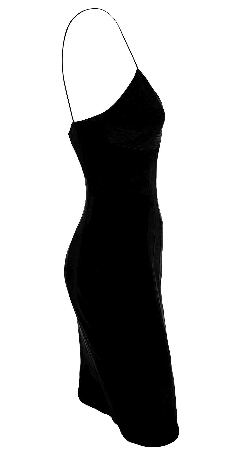 2000s Yigal Azrouël Black Satin Trim Panel Hourglass Slip Dress en vente 1