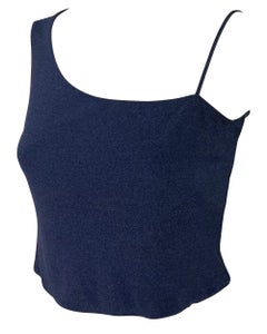 2000s Yigal Azrouël Blue Bodycon Asymmetric Cropped Tank Top 2