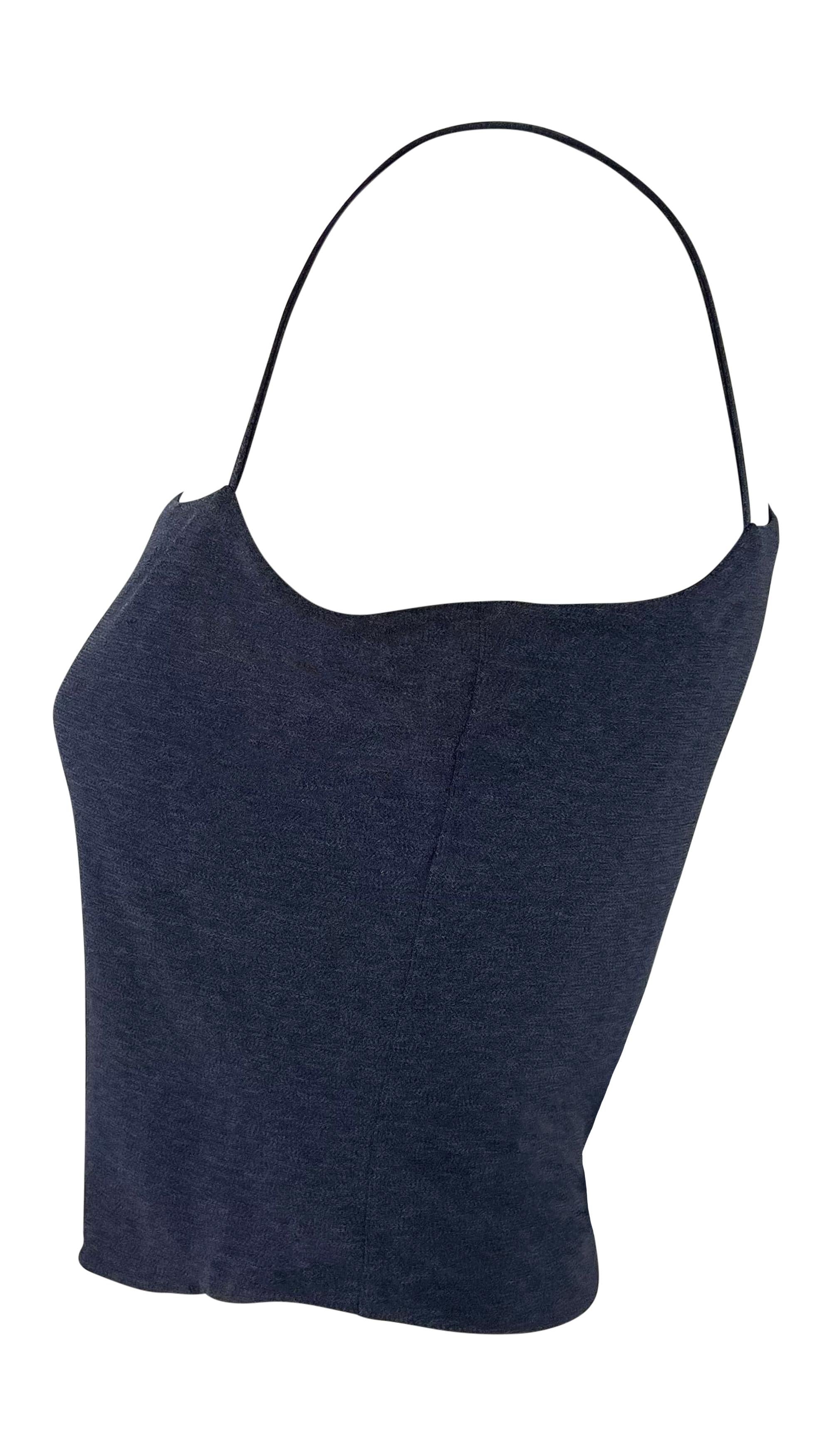 2000s Yigal Azrouël Blau Bodycon Asymmetric Cropped Tank Top (Schwarz) im Angebot