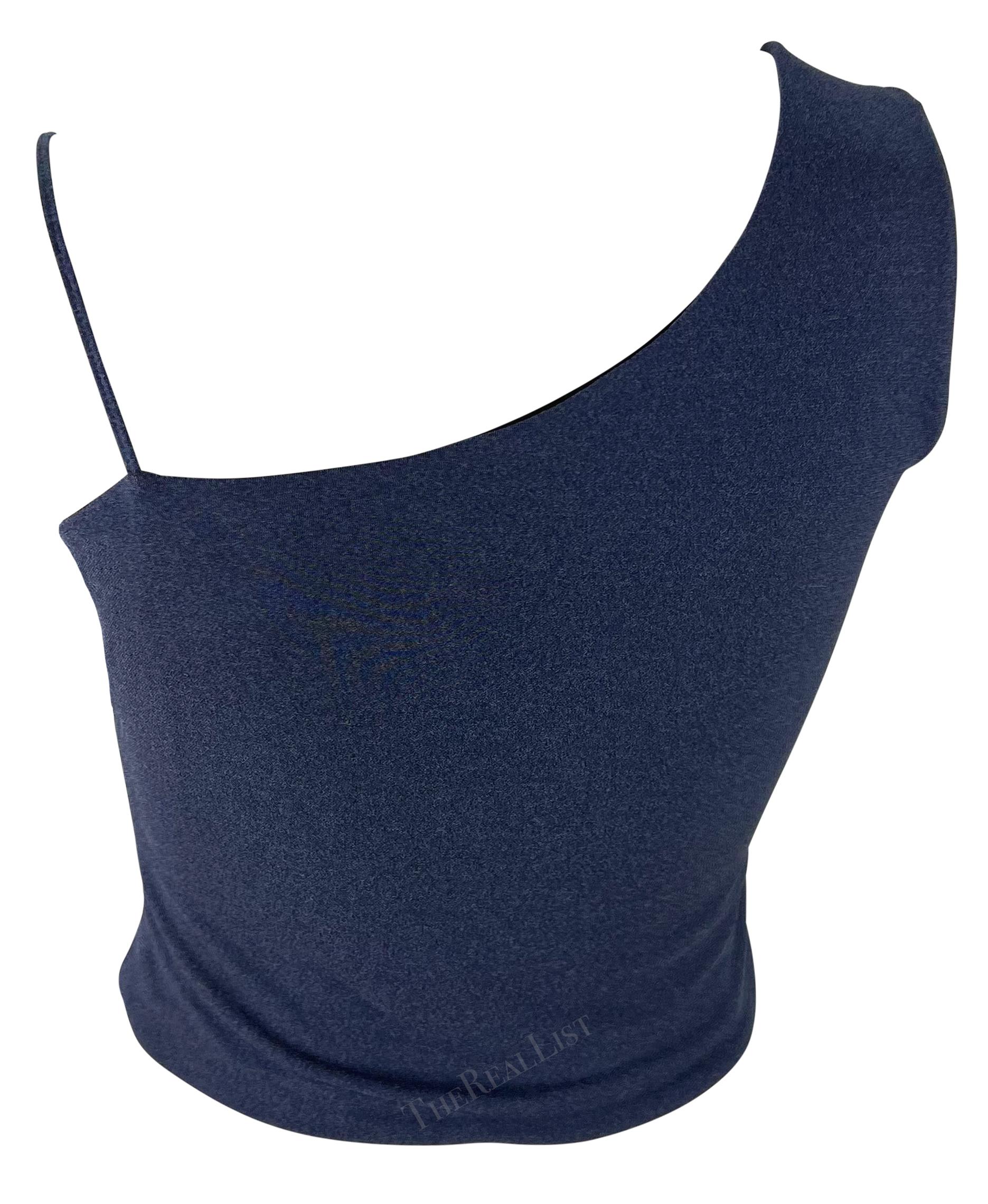 2000s Yigal Azrouël Blau Bodycon Asymmetric Cropped Tank Top im Zustand „Hervorragend“ im Angebot in West Hollywood, CA