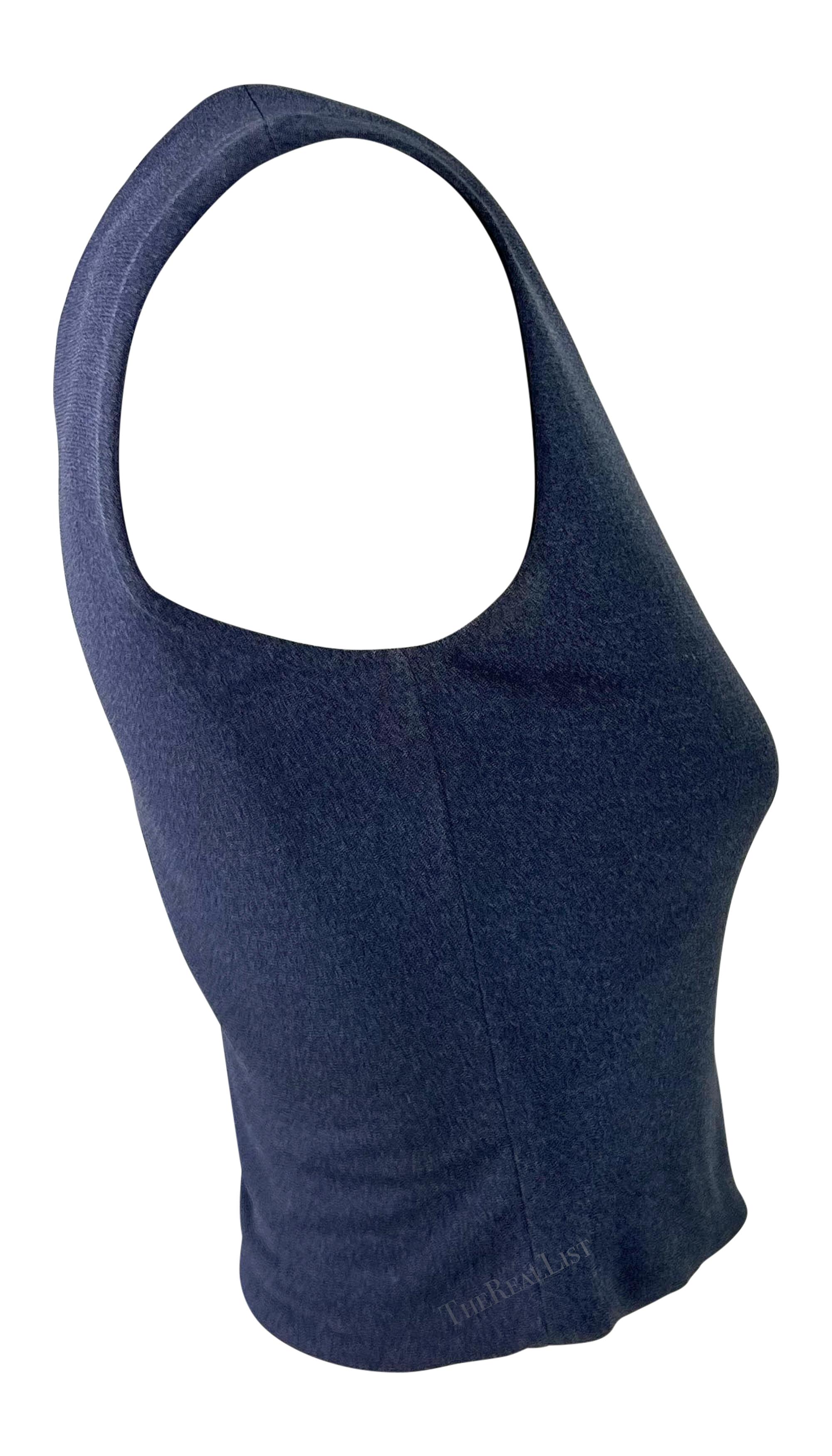 2000s Yigal Azrouël Blau Bodycon Asymmetric Cropped Tank Top Damen im Angebot