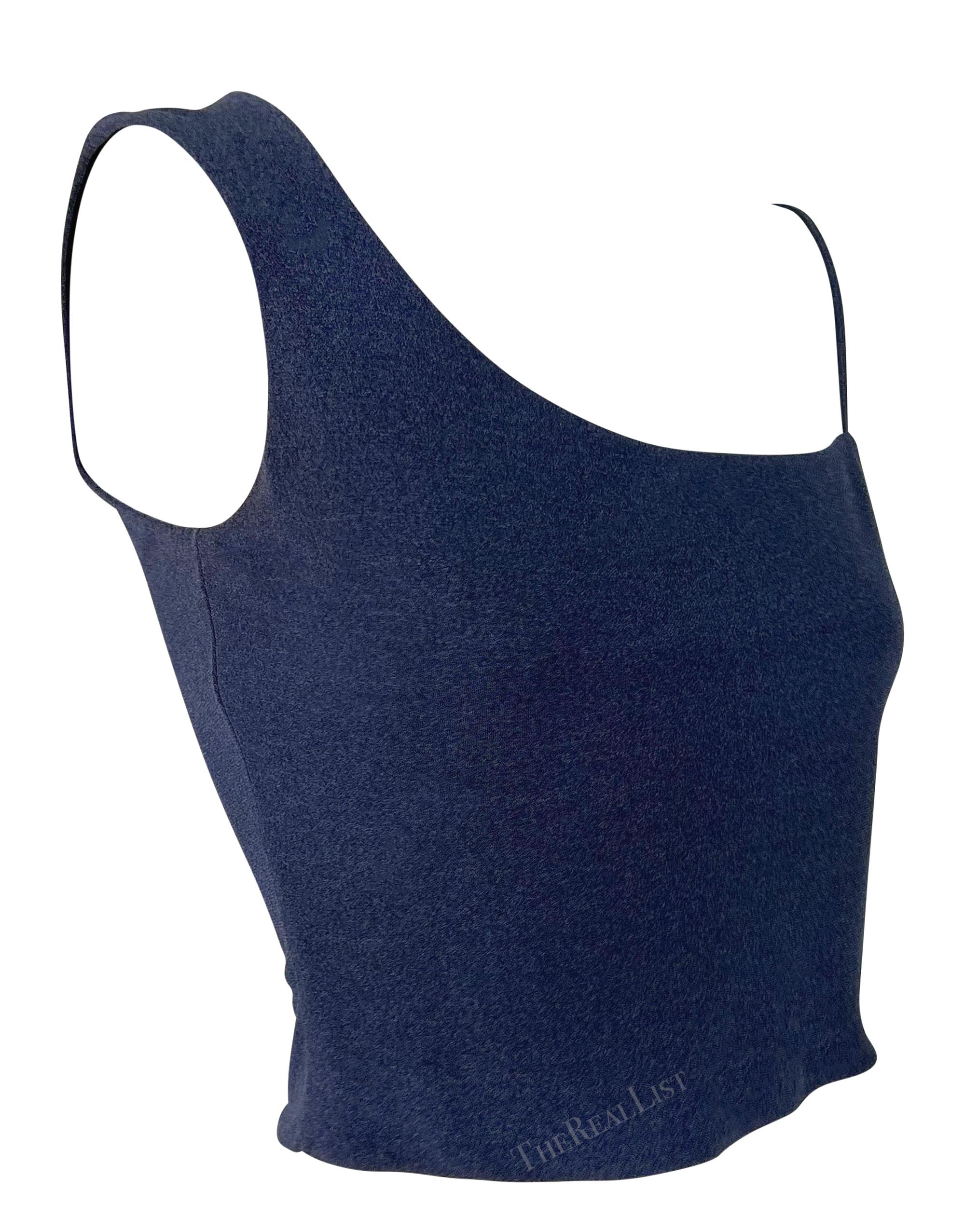 2000s Yigal Azrouël Blau Bodycon Asymmetric Cropped Tank Top im Angebot 1