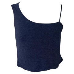 2000s Yigal Azrouël Blue Bodycon Asymmetric Cropped Tank Top
