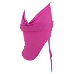 2000s Yigal Azrouël Hot Pink Viscose Slashed Cowl Neck Tank Top US4