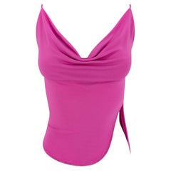 2000s Yigal Azrouël Hot Pink Viscose Slashed Cowl Neck Tank Top US4