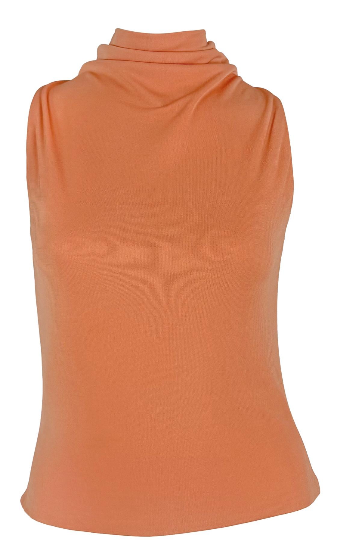 Women's 2000s Yigal Azrouël Light Orange Stretch Necktie Sleeveless Top
