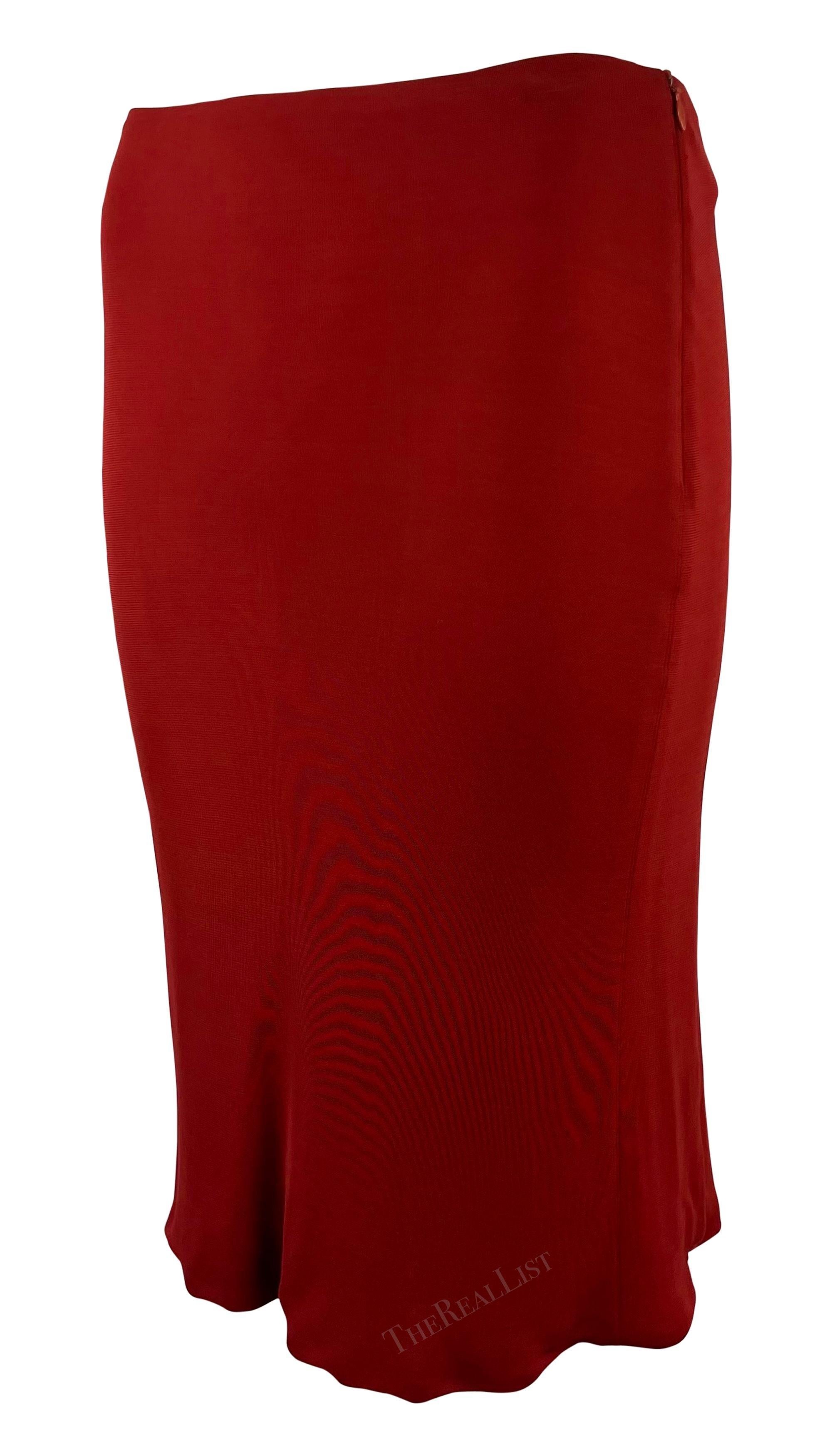 2000s Yigal Azrouel Rojo Triángulo Recorte Estirado Bodycon Falda Y2K en venta 1