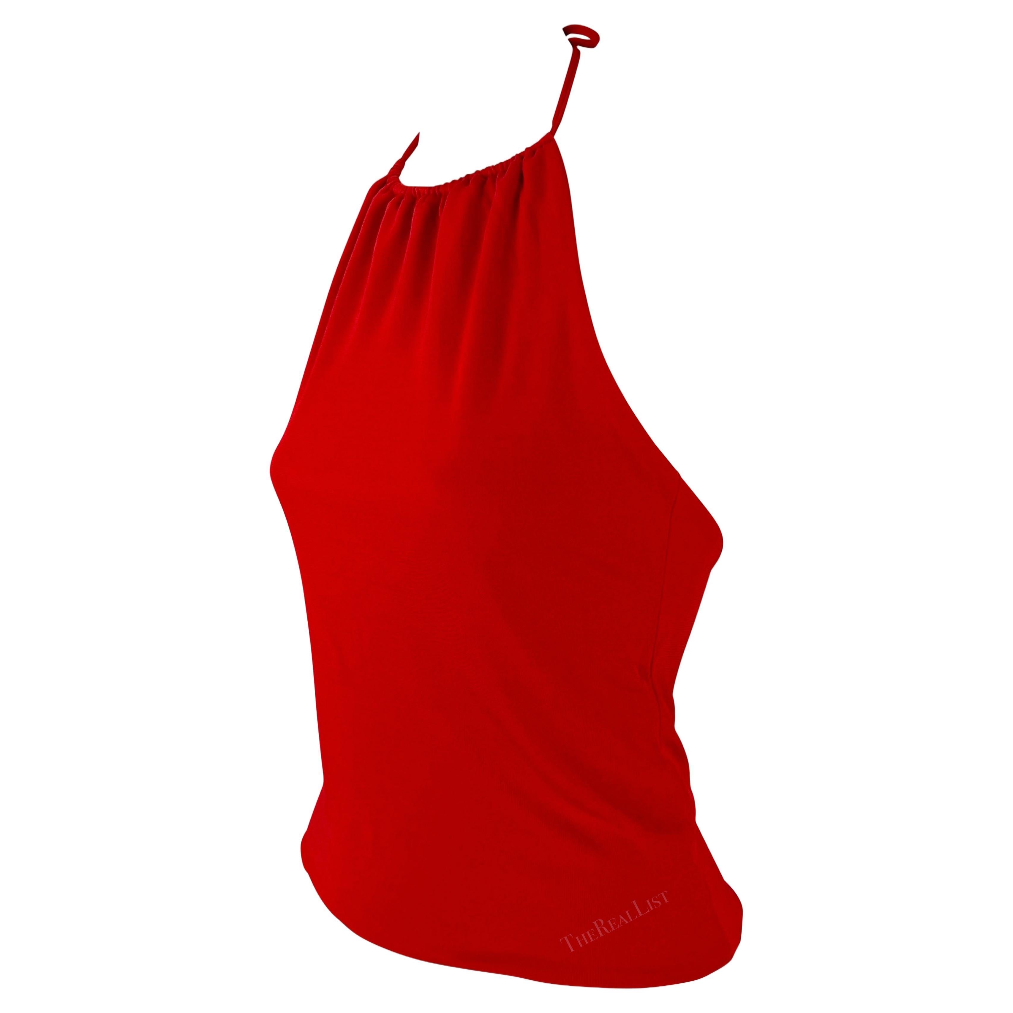 2000s Yigal Azrouël Red Viscose Stretch Backless Halter Crop Top Y2K For Sale 1