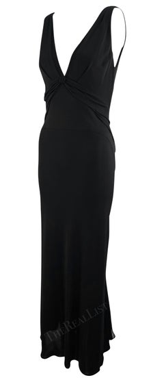 2000s Yigal Azrouël Semi-Sheer Black Bodycon Chiffon Trim Plunging Gown 3