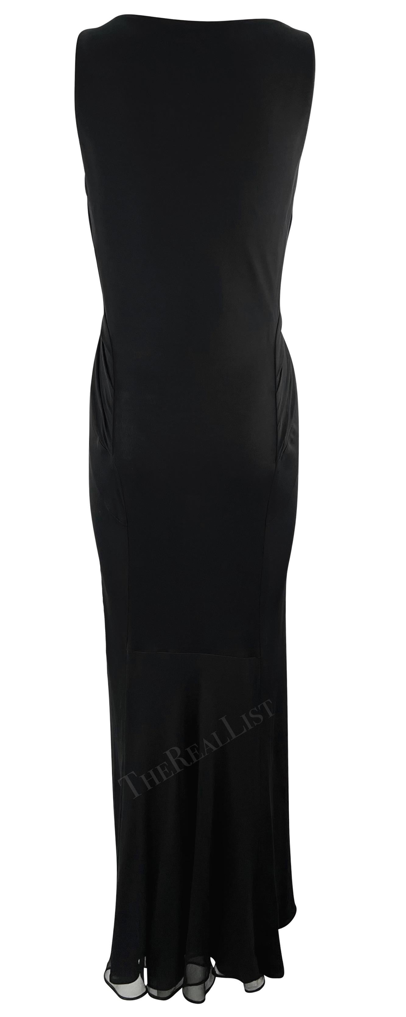 Women's 2000s Yigal Azrouël Semi-Sheer Black Bodycon Chiffon Trim Plunging  Gown For Sale