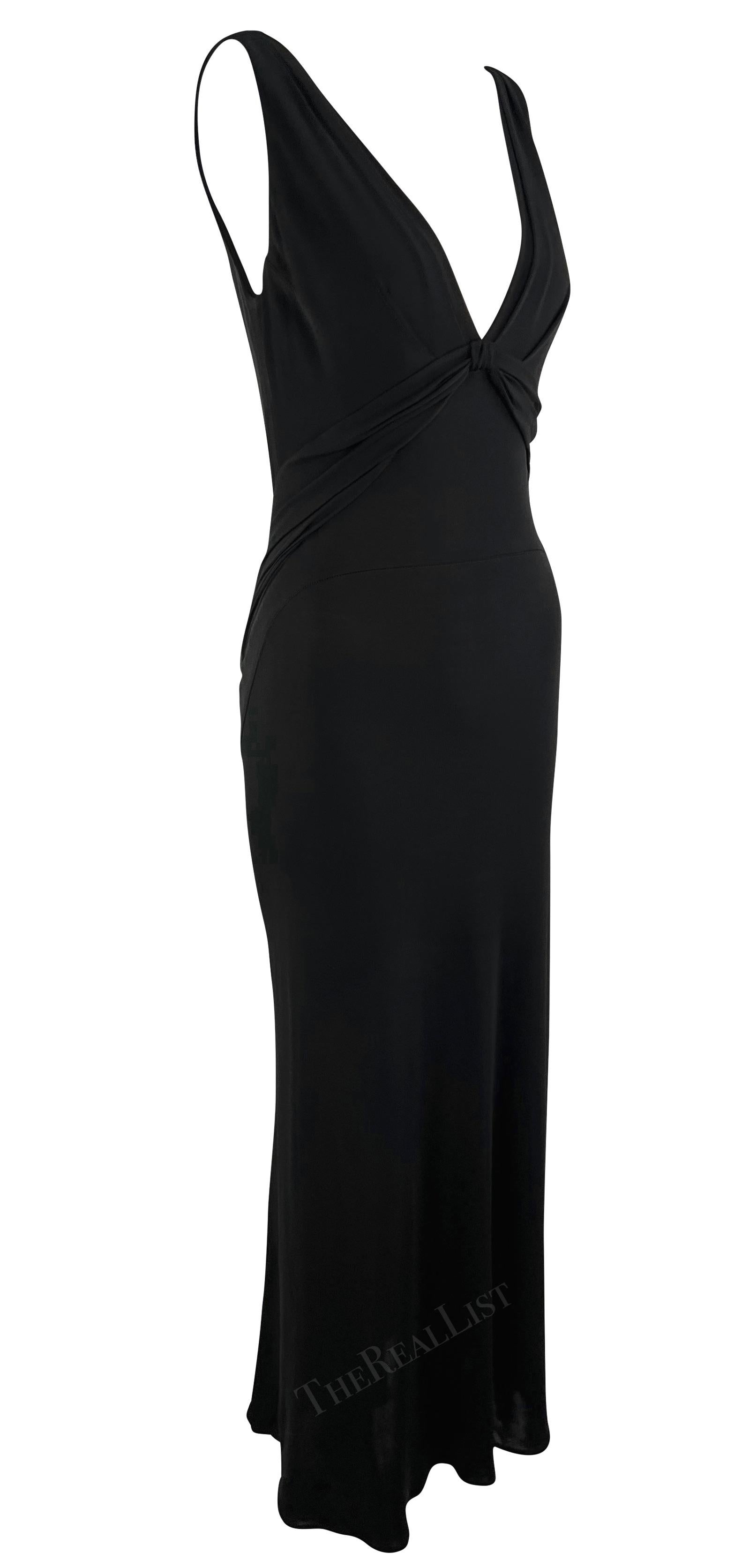 2000s Yigal Azrouël Semi-Sheer Black Bodycon Chiffon Trim Plunging  Gown For Sale 2