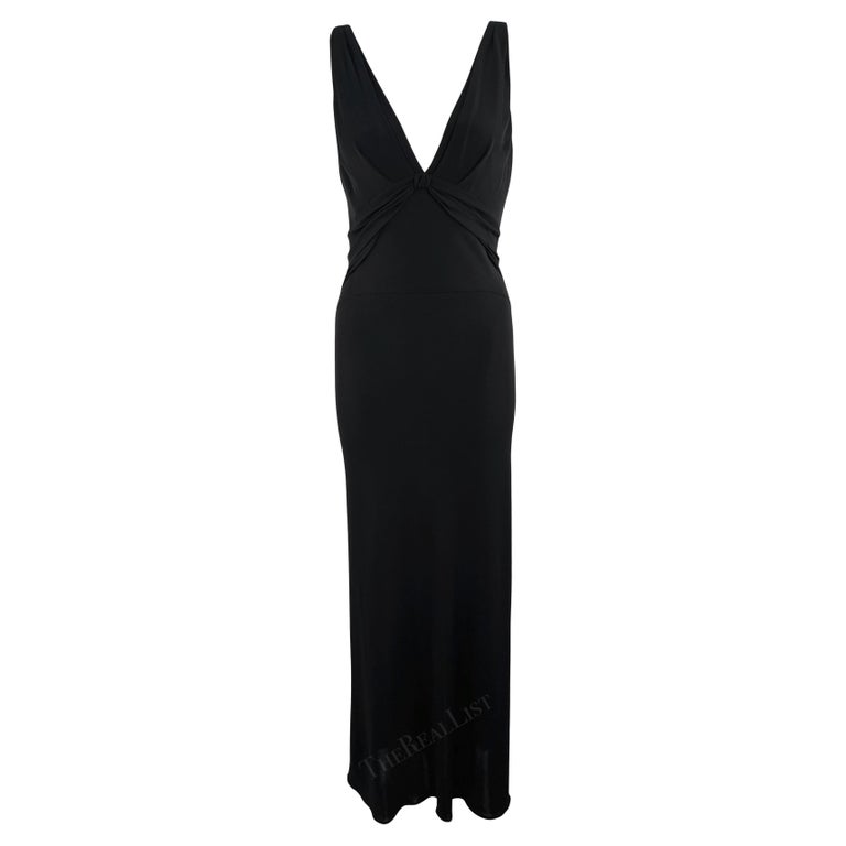 2000s Yigal Azroul Semi-Sheer Black Bodycon Chiffon Trim Plunging Gown 2000s Yigal Azroul Semi-Sheer Black Bodycon Chiffon Trim Plunging Gown