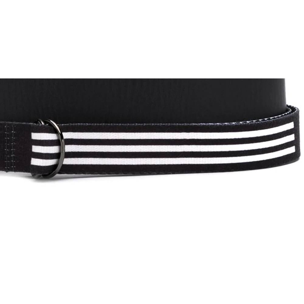 Yohji Yamamoto x Adidas Y-3 belt in black synthetic leather and nylon with white stripes, closure with metal tape.

Years: 2000s

Length: 193 cm
Height: 14 cm