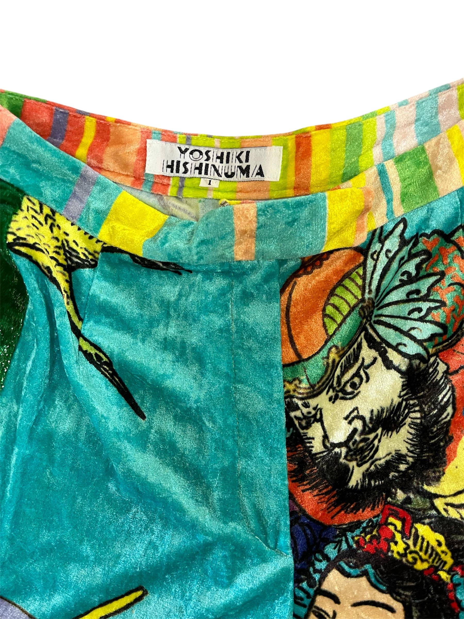Black 2000s YOSHIKI HISHINUMA Multicolored Silk Velvet Pants For Sale
