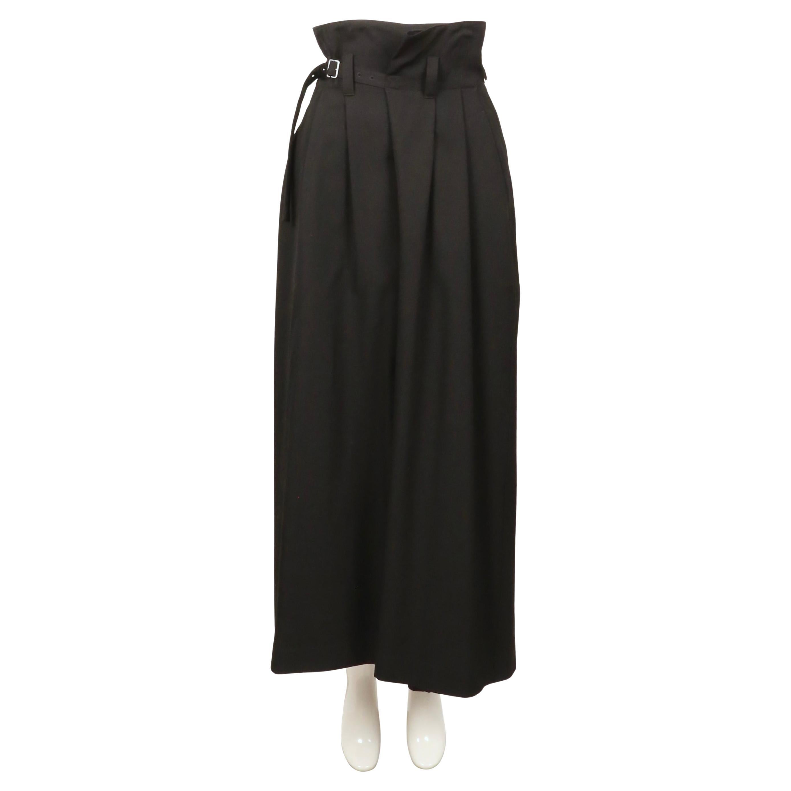 Black wide leg pants with ultra high rise and asymmetrical buckle closure designed by TAKESHI KOSAKA for Y's pink label   dating to the 2000's. Very flattering fit. Japanese size '2'. Approximate measurements: front rise 24