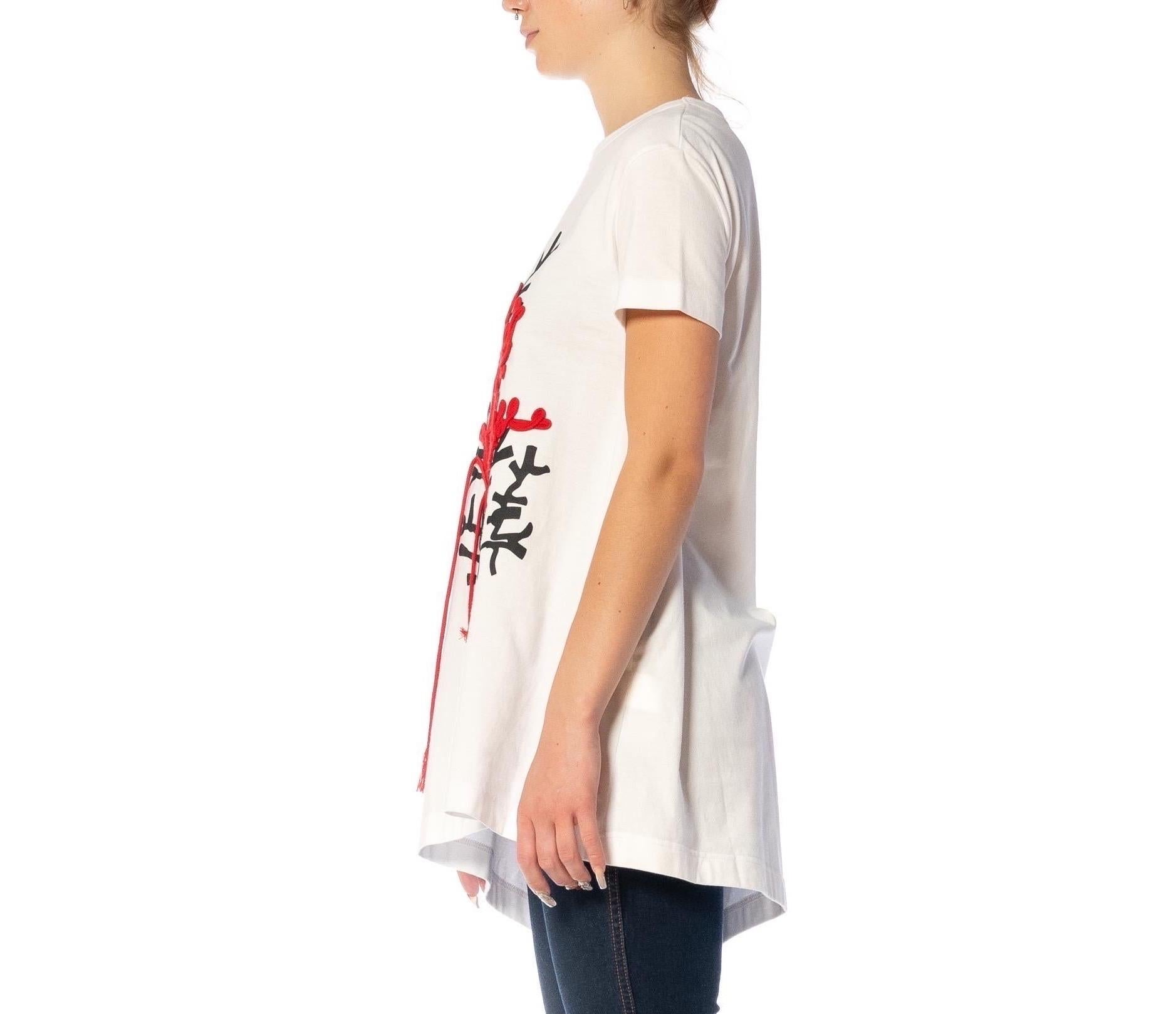 2000S Y’S YOHJI YAMAMOTO White Cotton & Acrylic Abstract Embroidered Print T-Sh In Excellent Condition For Sale In New York, NY