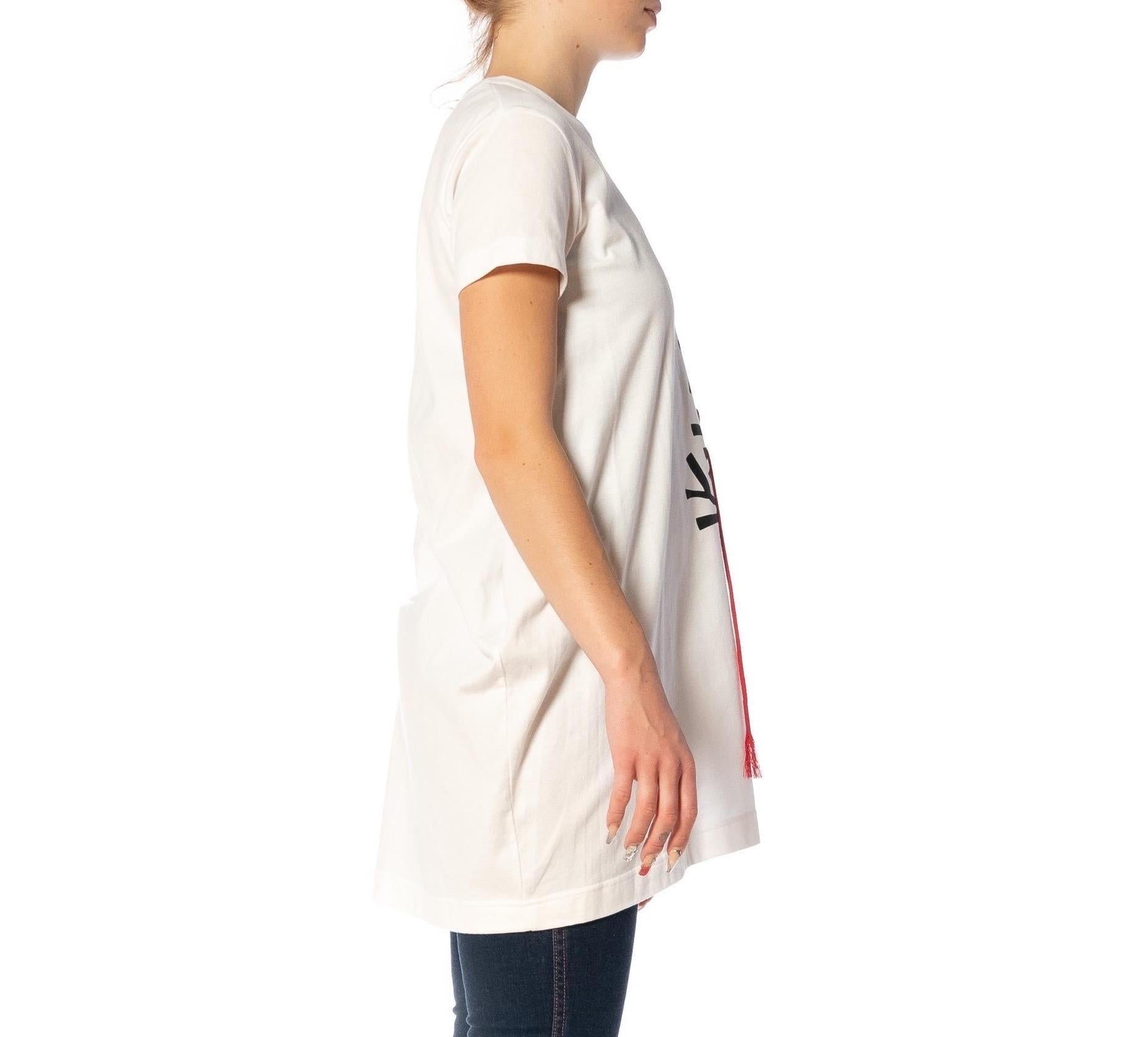 Women's 2000S Y’S YOHJI YAMAMOTO White Cotton & Acrylic Abstract Embroidered Print T-Sh For Sale